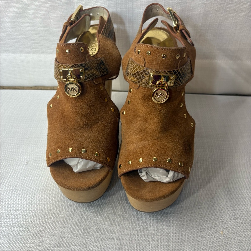 Michael Kors Tan Platform Sandals with Gold Accents